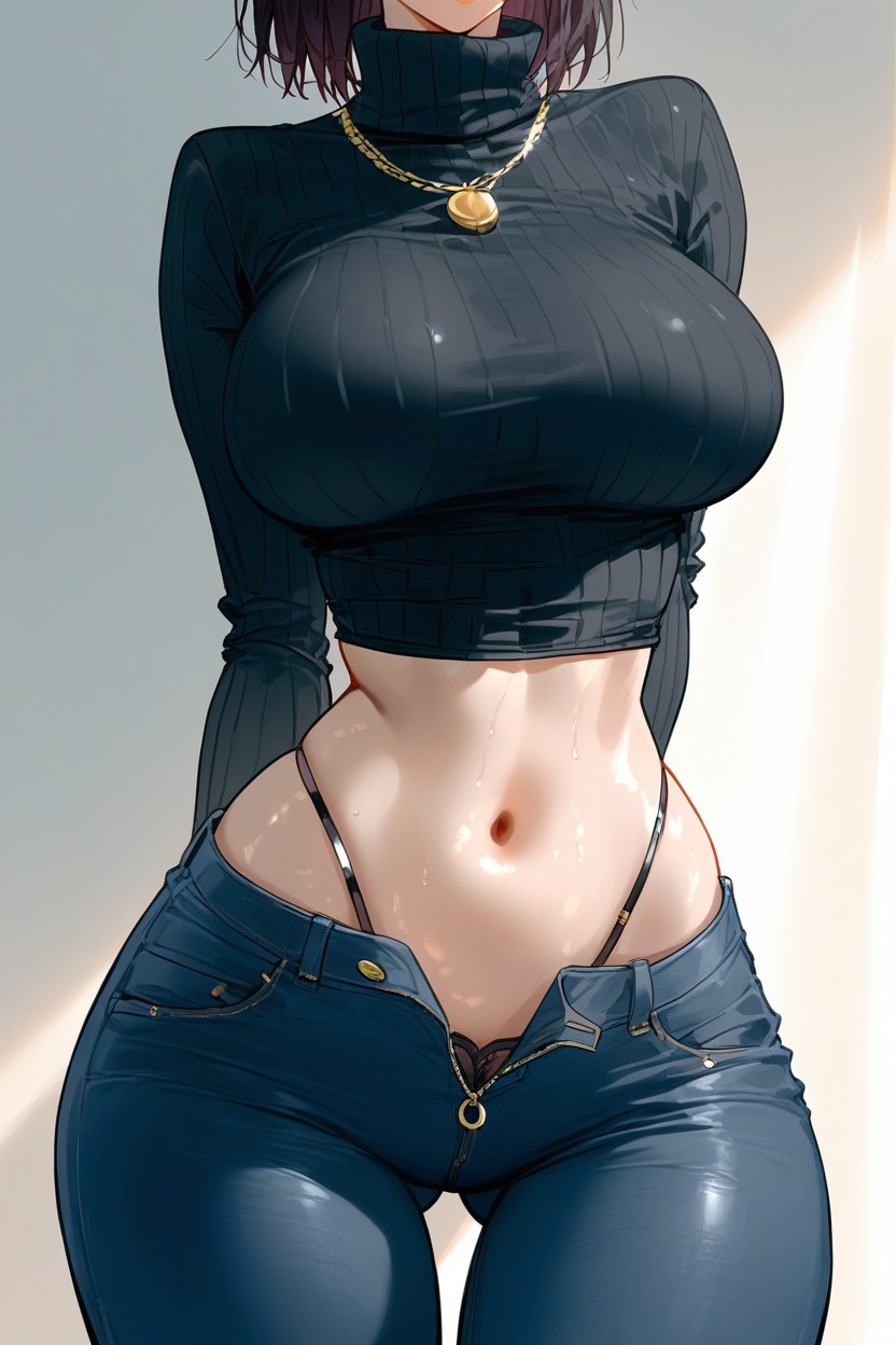 Original Outfit, Side Lighting, Belly Lines Visible Hentai AI Porn