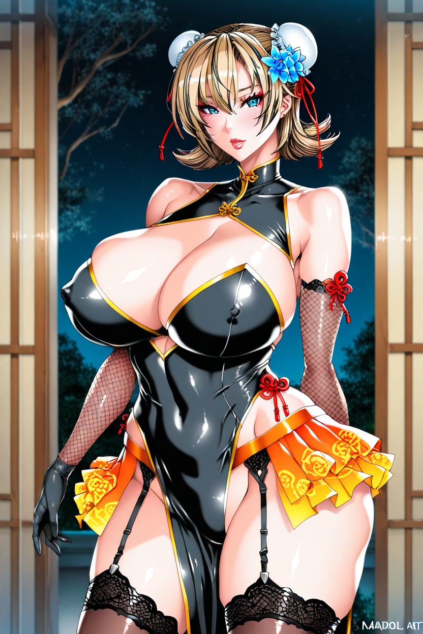Fishnet Sleeves, Large Breasts, Bare Shoulders Hentai IA