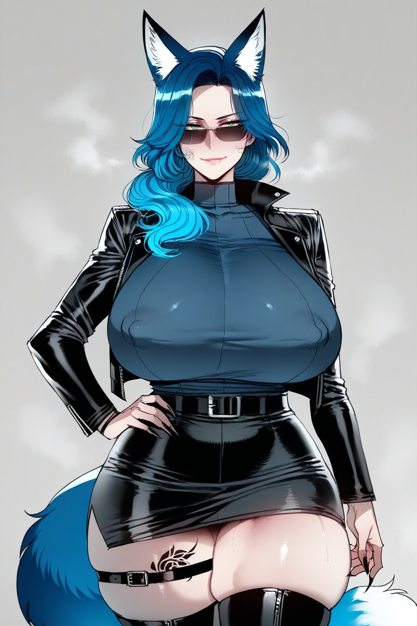 Leather Jacket, Garters, Solo Hentai IA