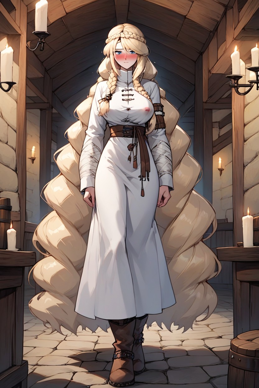 Full Body View, Shy, Long Braided Hair Hentai IA