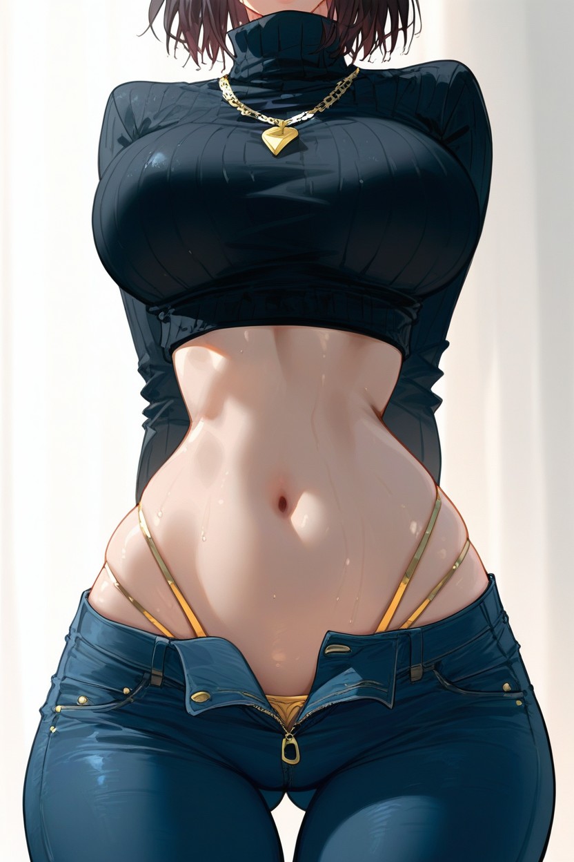 Perfect Figure, Belly Lines Visible, Form Fitting Clothes Hentai IA