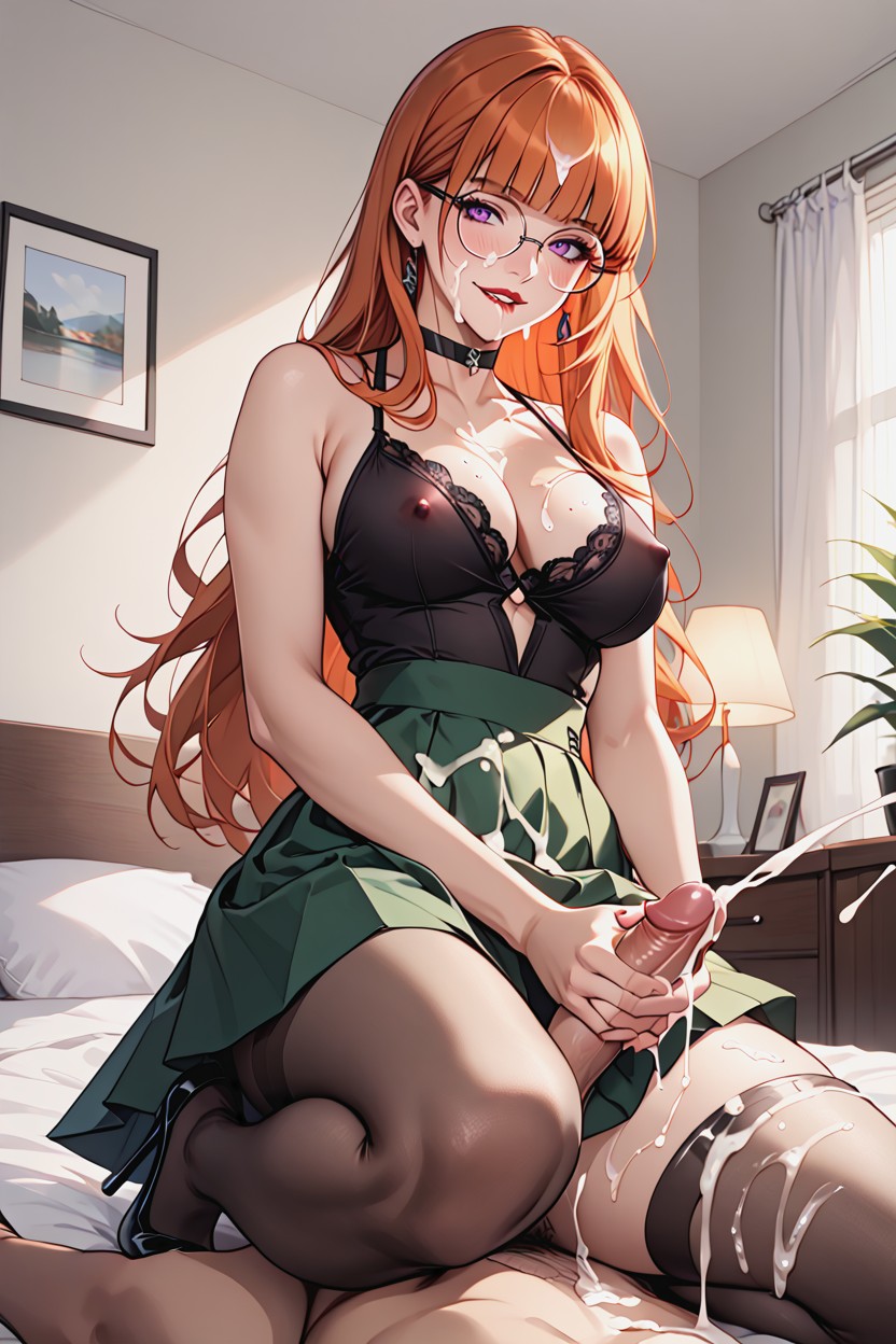 Nerdy Woman, Cum On Clothes, Wearing Trasparent White Tight Top Hentai IA