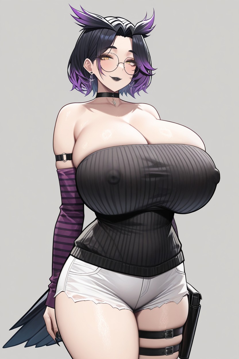 Purple Sleeves, Detached Sleeves, Striped Sleeves Hentai IA