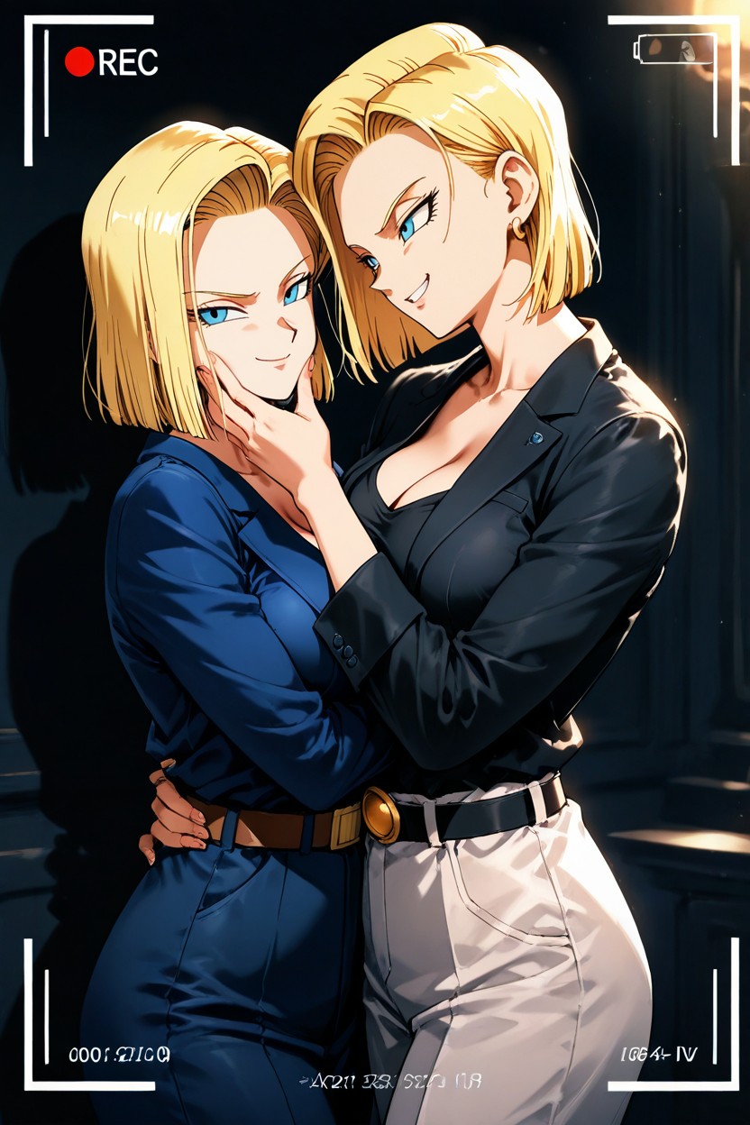 Head-to-toe Visible, Wide Framing, High-waisted White Trousers Hentai IA