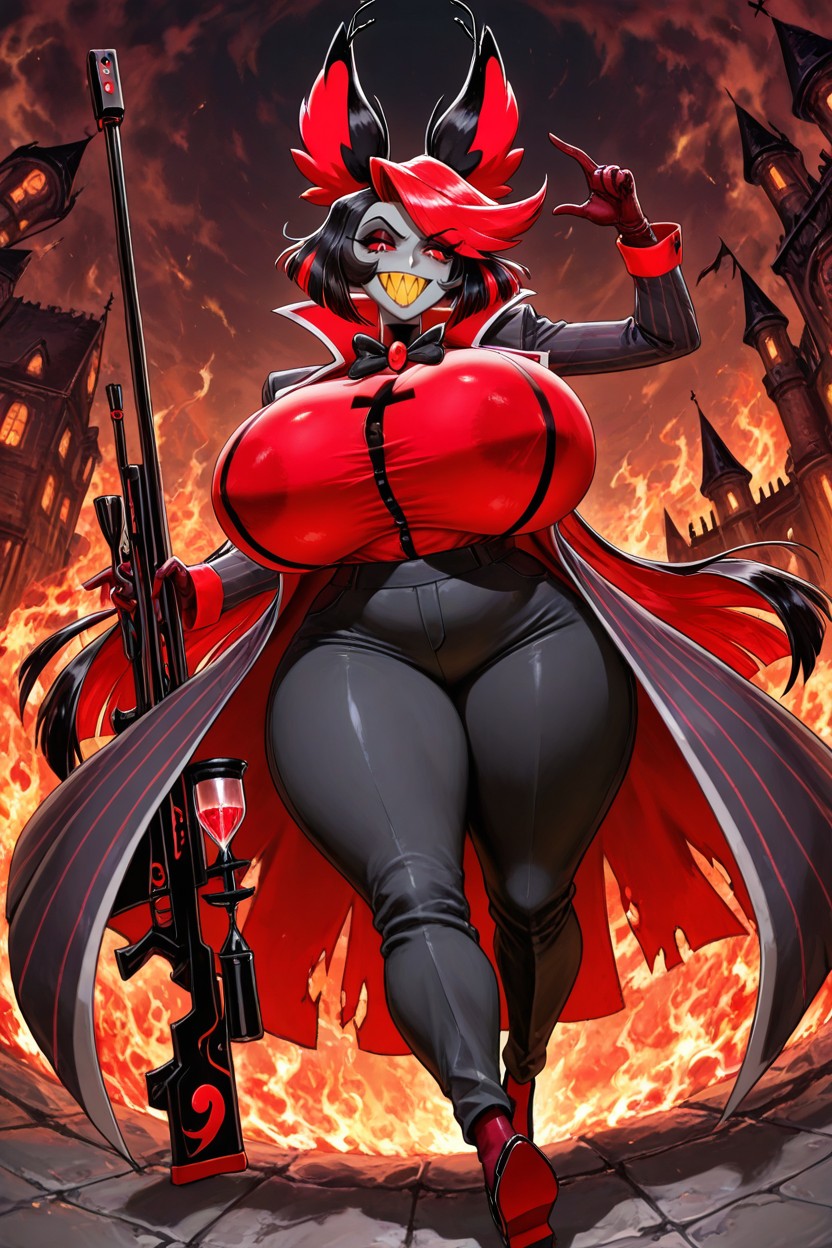 Holding A Sniper Rifle, Haircut, Alastor Female From The Hazbin Hotel Hentai IA