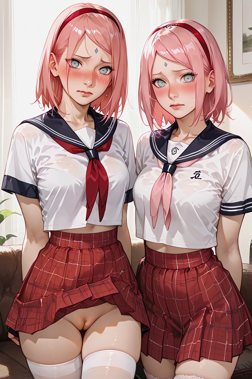 Lesbian, Small Breasts, Standing Hentai AI Porn