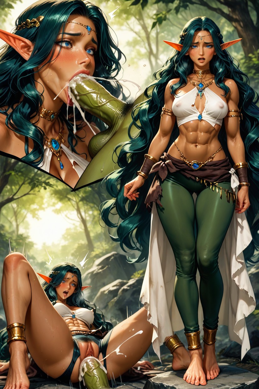 Dark Brown Skin Elf, Hyper Tall Woman, Highly Detailed Vagina Hentai AI Porn