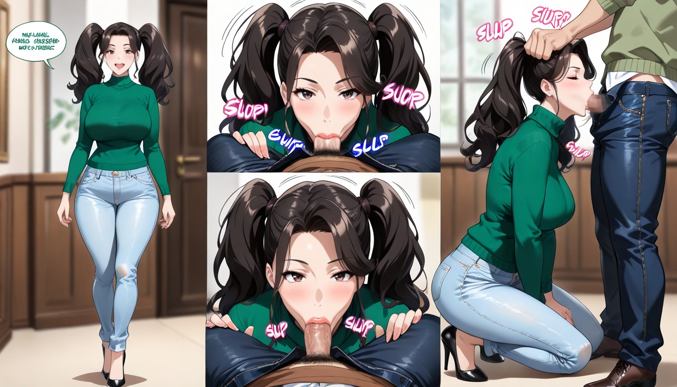 Asian, Woman In Tight Jeans, Emphasis On Hair AI黃漫