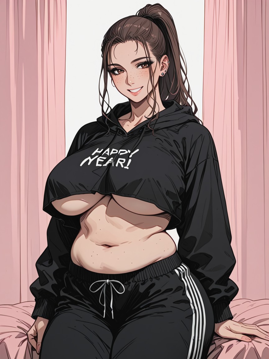 Pink Curtains, Freckles, Curvy Hentai AI Porn