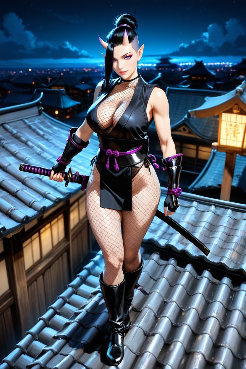 Hair Above Right Eye, Looking At The Viewer, Rounded Breast Hentai AI Porn