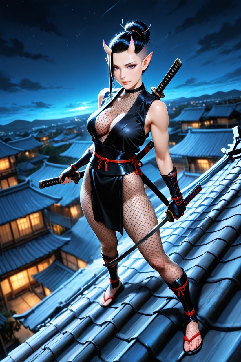 Standing On Rooftops, Sexy Pose, Looking At The Viewer Hentai AI Porn