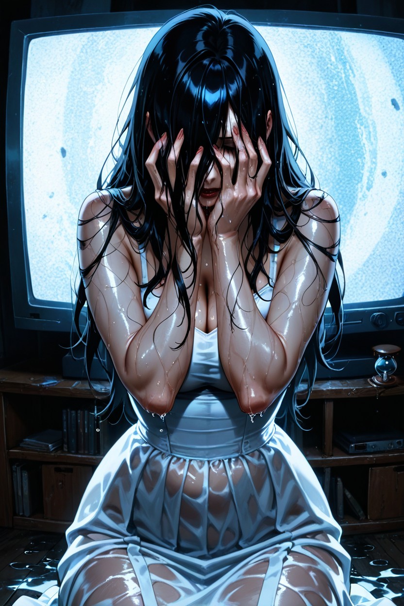 Screen Filled With Static, Large Breast, Dimly Lit Hentai AI Porn