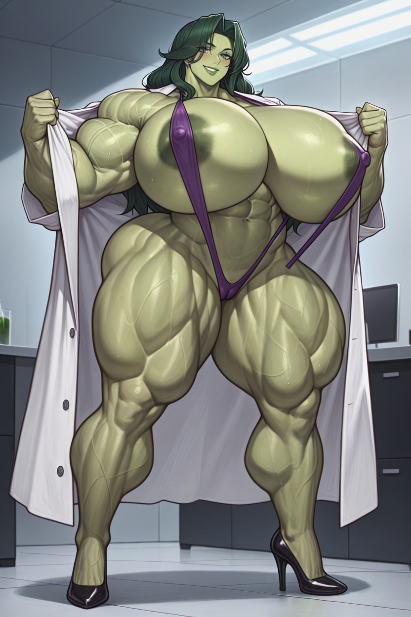 Abs, Horny Green Skin With Veins, Massive Muscles Hentai AI Porn