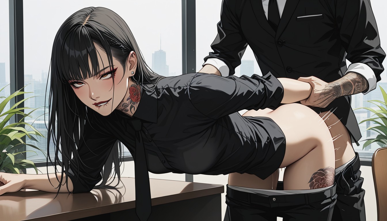 Biting Lip, Motion Lines, Her Pants Pulled Down Hentai AI Porn
