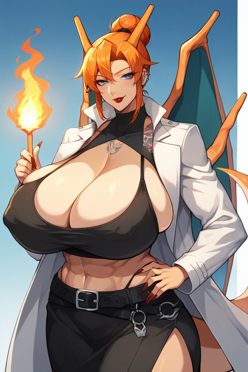Charizard Tail, Light Skin, Blue Eyes Hentai AI Porn