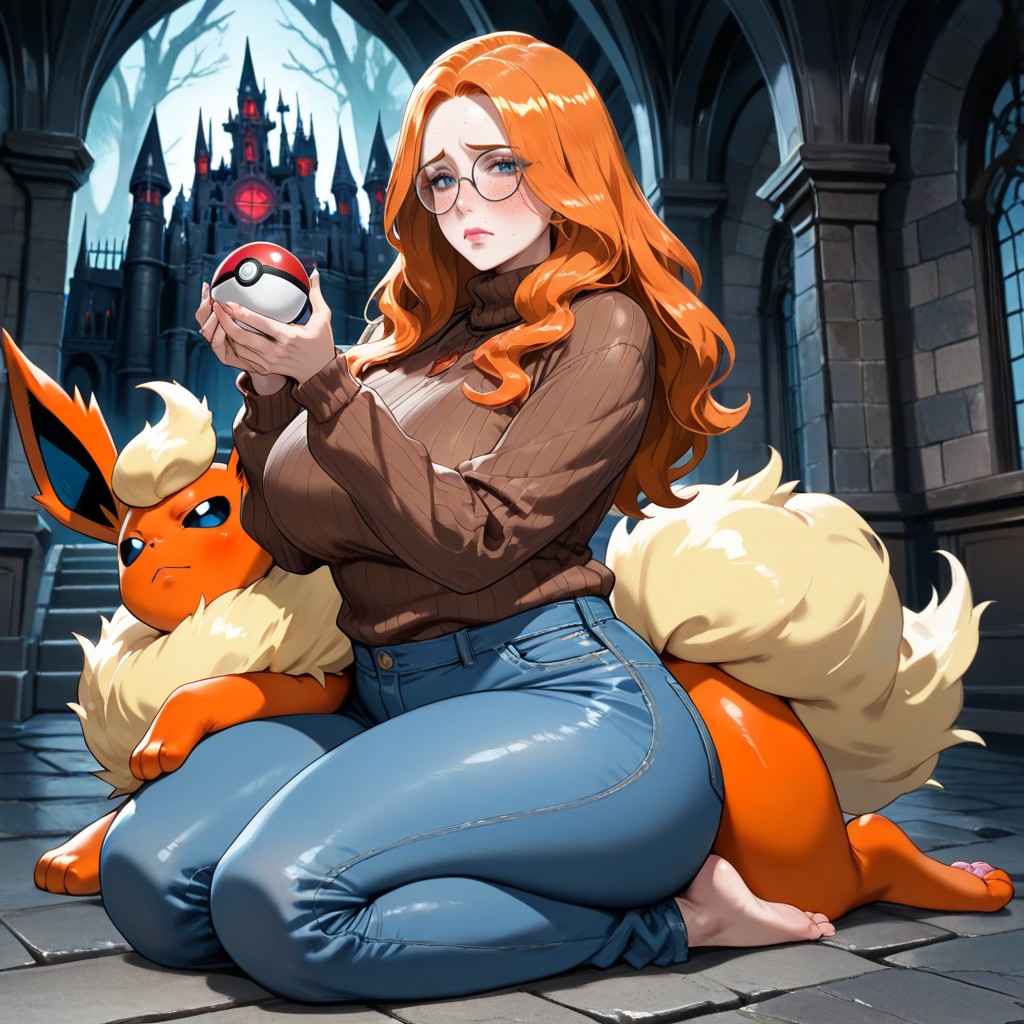 Long Ginger Hair, Voluptuous Curves, Blushing Cheeks Hentai IA