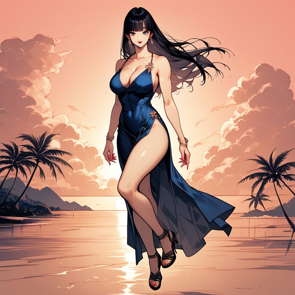 大きな胸, 青い目, Wearing A Blue Zou Dress ヘンタイAIポルノ