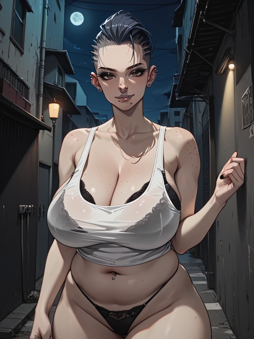 Slightly Sagging Breasts, Smiling, Navel Pierced Hentai AI Porn