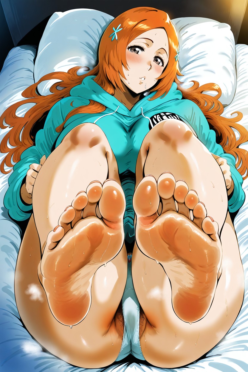 Thick Thighs, Orange Cube Hair Accessory, Parted Lips Hentai AI Porn