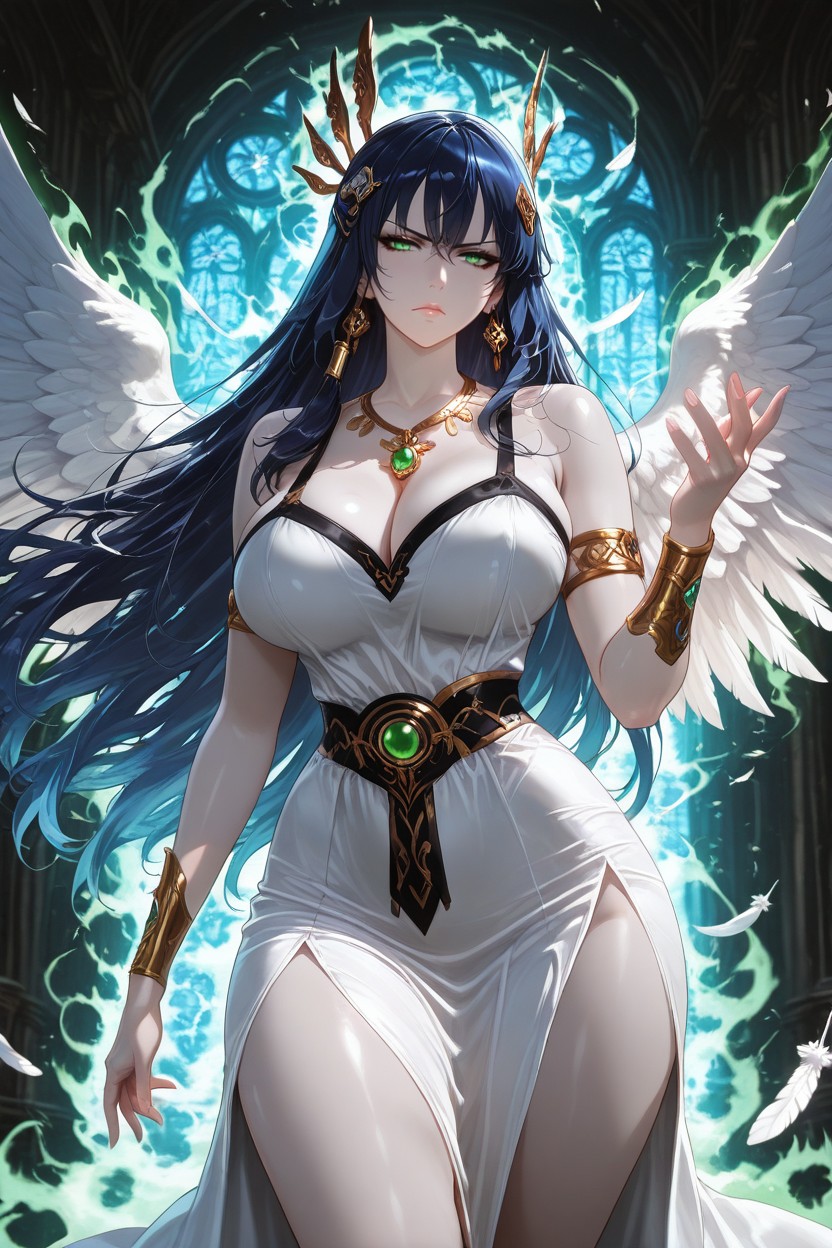 Midnight Blue Hair, Serious Expression, Athletic Build Hentai AI Porn