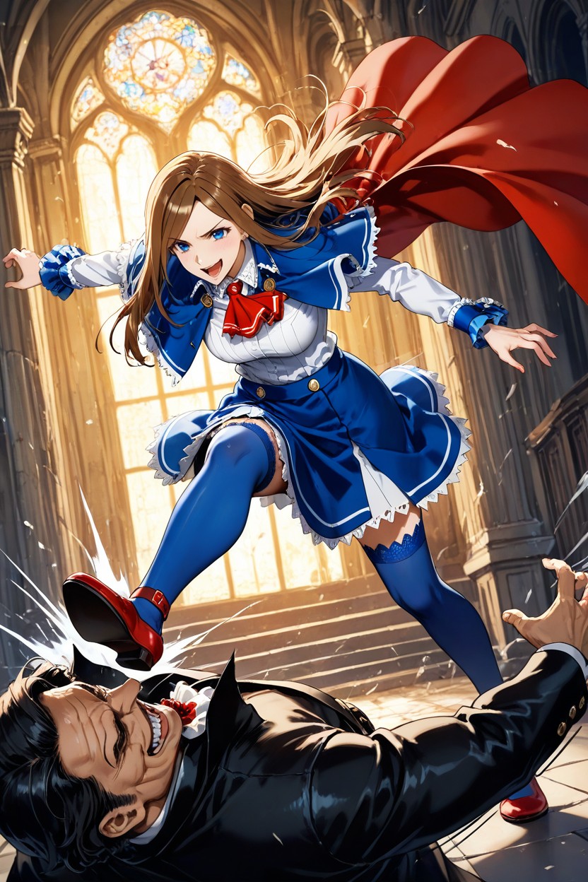 Red Shoes With Ankle Strap, Red Cape, Small Breasts Hentai AI Porn