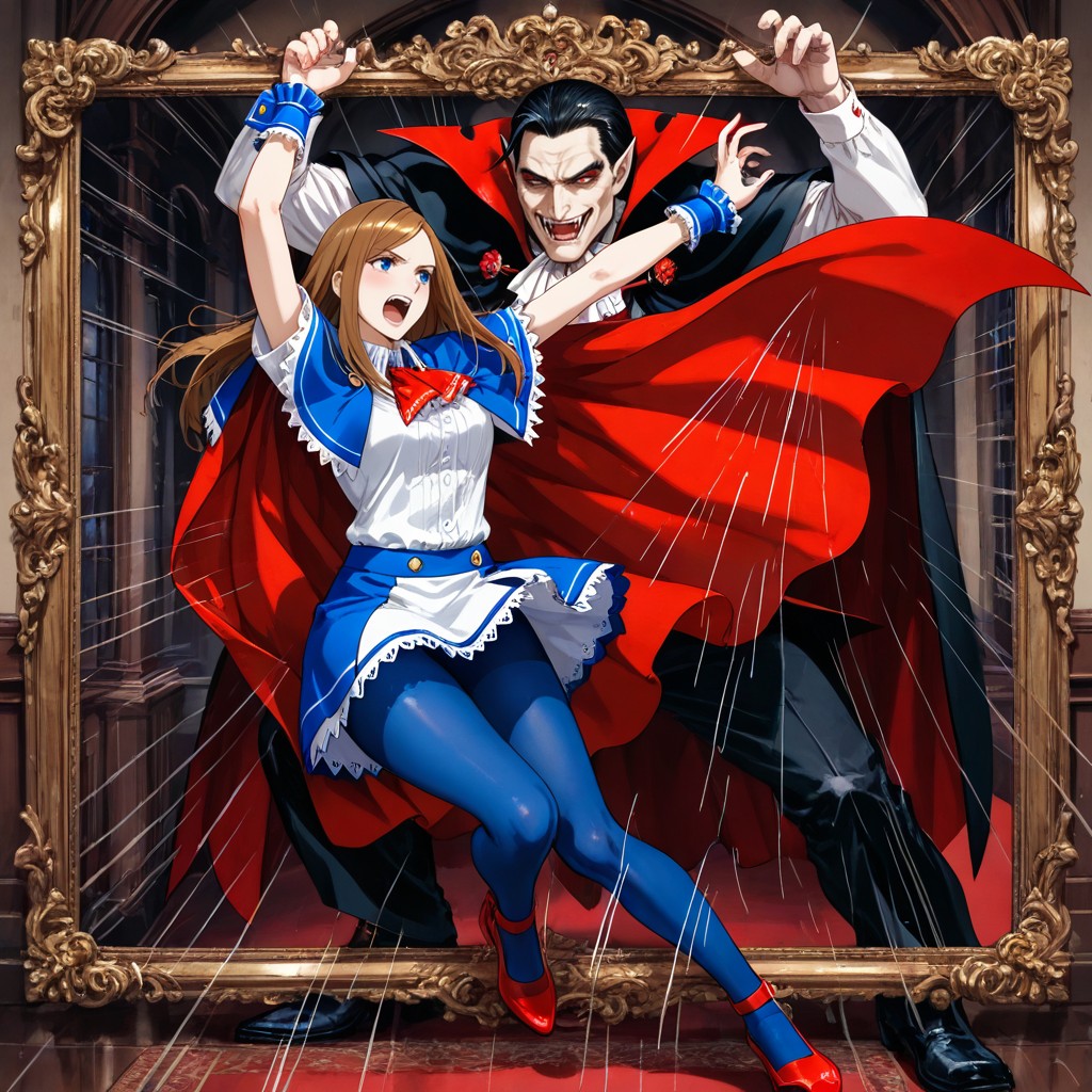 Dracula Male, Man, Frilly Blue Wrist Cuffs Hentai AI Porn