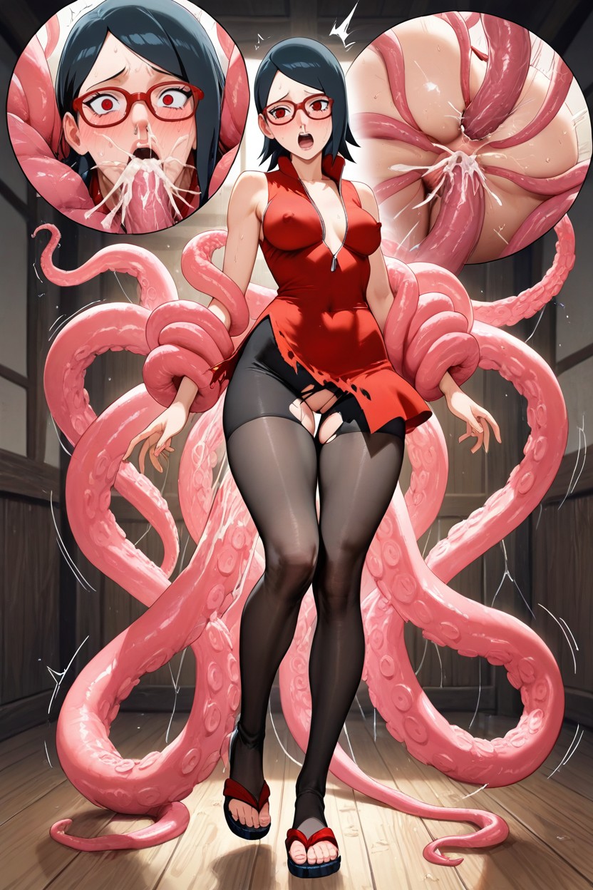 Smooth Knees Massively Thick Pink Tentacles Head, Small Ass, Hyper Tall Woman Hentai AI Porn