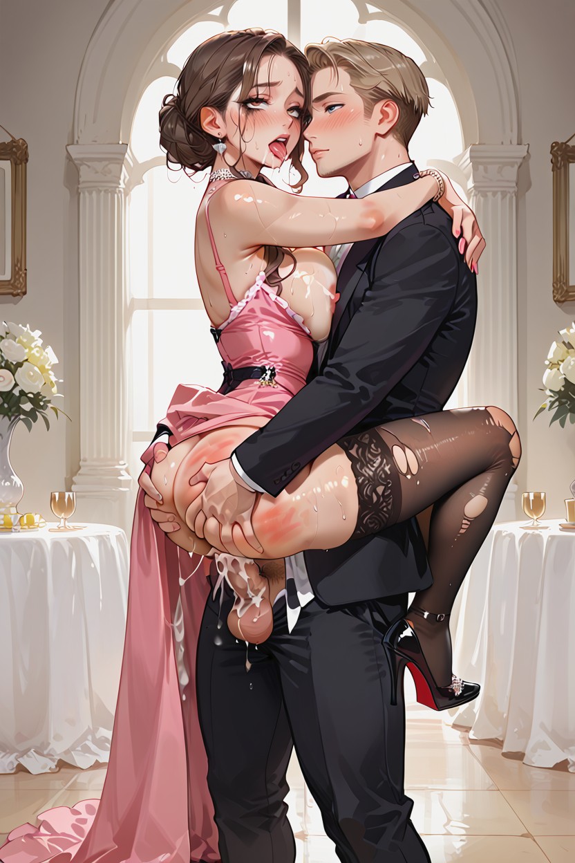 Ripped Lingerie, Shoulder Height Straight Brown Hair, Smeared Makeup Hentai IA