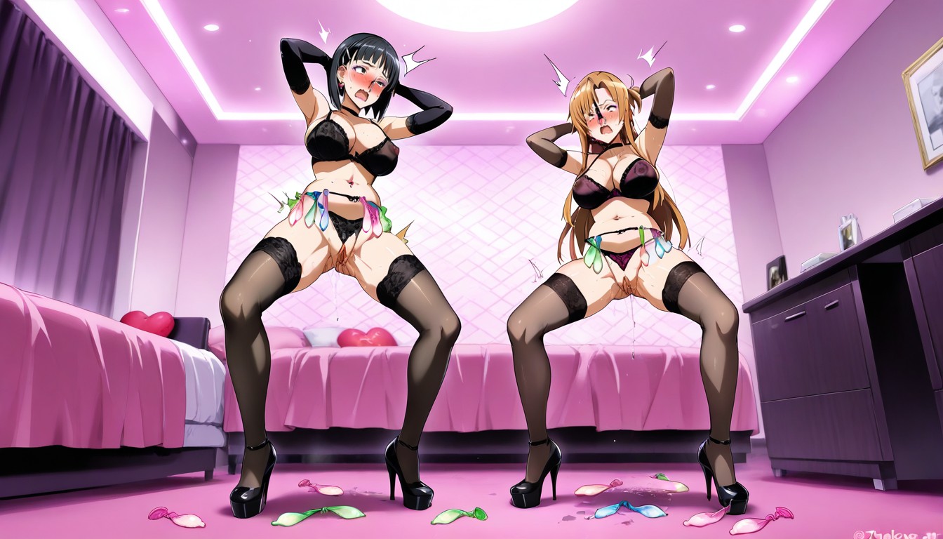 Full Body, Black Lace Loose Bra, Troubled Face Hentai AI Porn
