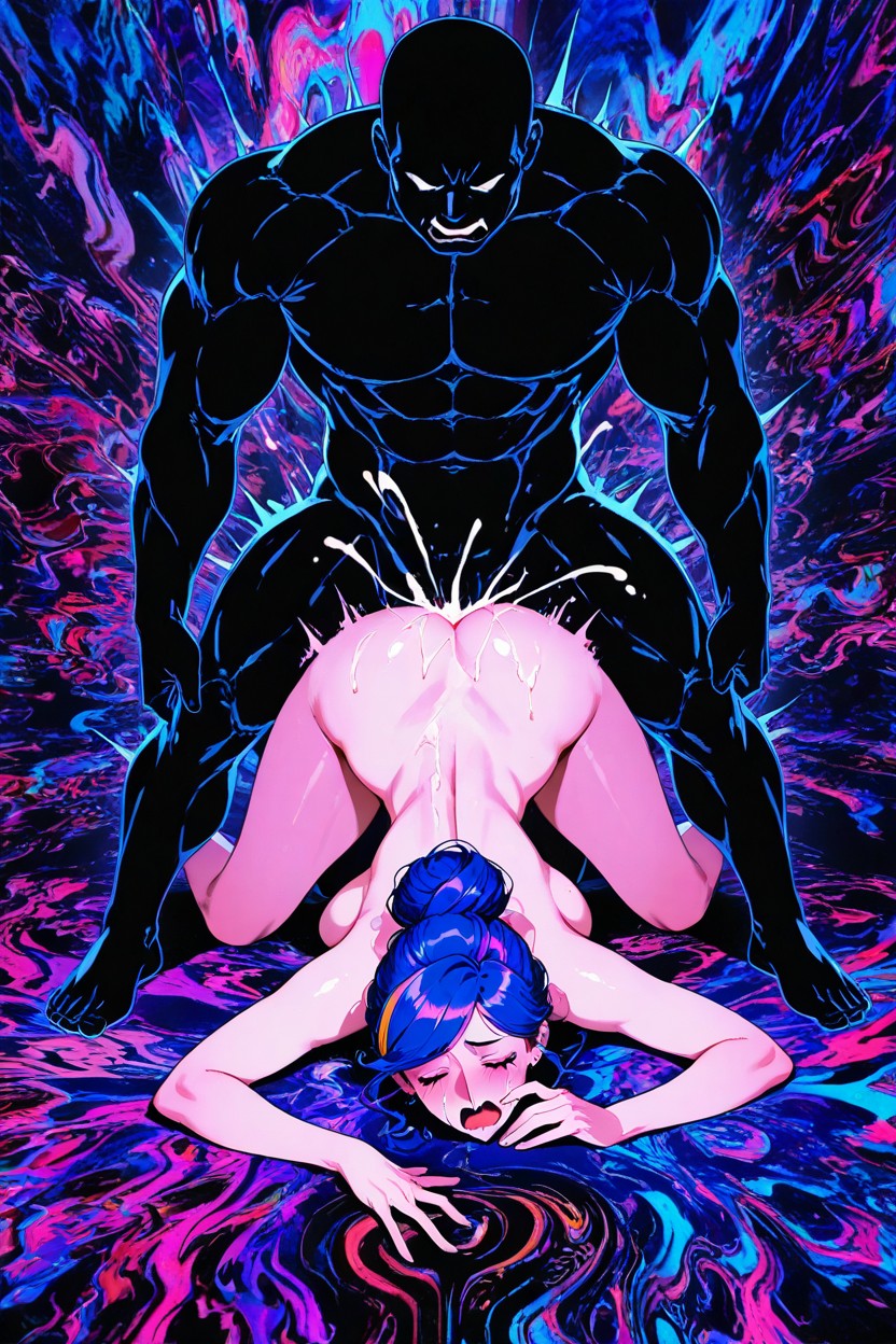 Large Rounded Breasts, Huge Cumshot, Dark Silhouette Hentai IA