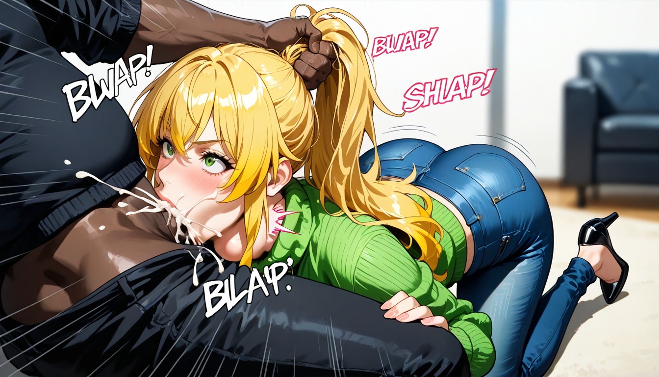Blonde With Ponytail, View Of Top Of Woman's Head, Eyes Wide Open Hentai IA