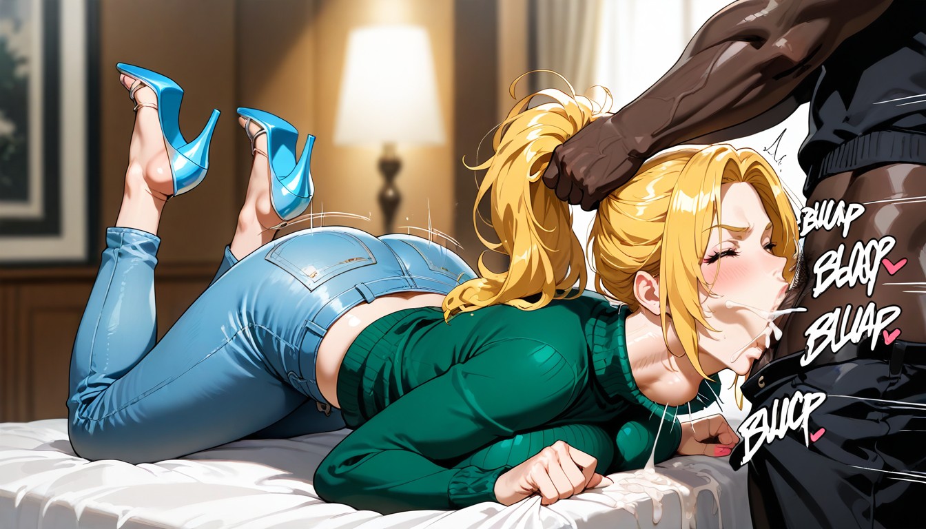 Pants Down, Blowjob, View Of Top Of Woman's Head Hentai AI Porn