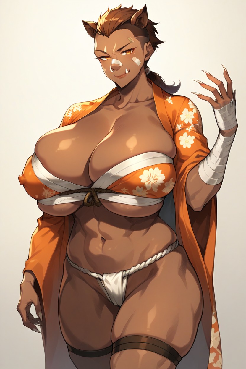 Closed Mouth, Wiidboar Ears, Breast Expansion Hentai AI Porn