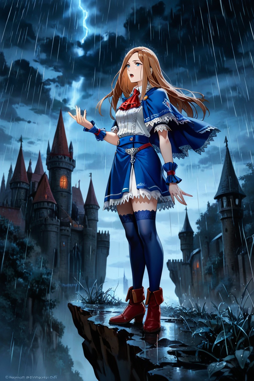 Side View, Dark Skies, Frilly Red Cravat Hentai AI Porn