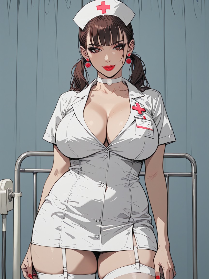 Scarlet Lipstick, Red Nails, Pelo Moreno Hentai IA