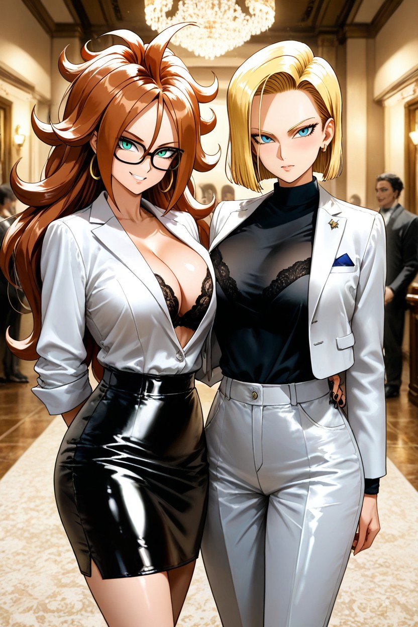 And A Shiny Leather Skirt, Standing Side By Side, Hugging Hentai AI Porn