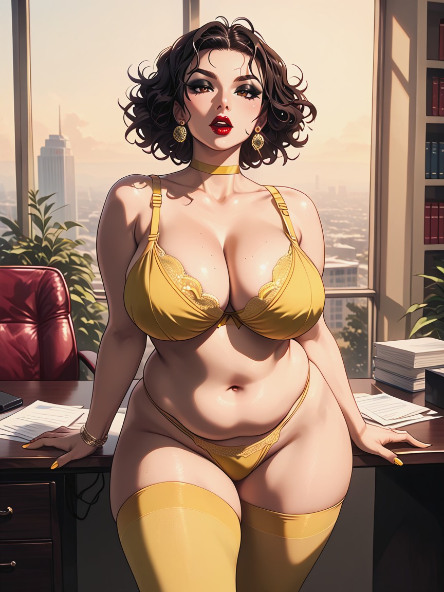 Voluptuous, Slightly Sagging Breasts, Earrings Hentai AI Porn