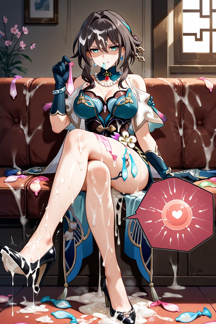 Glaring, Cum On Mouth, Cum On Clothes Huge Amount Of Cum Hentai AI Porn