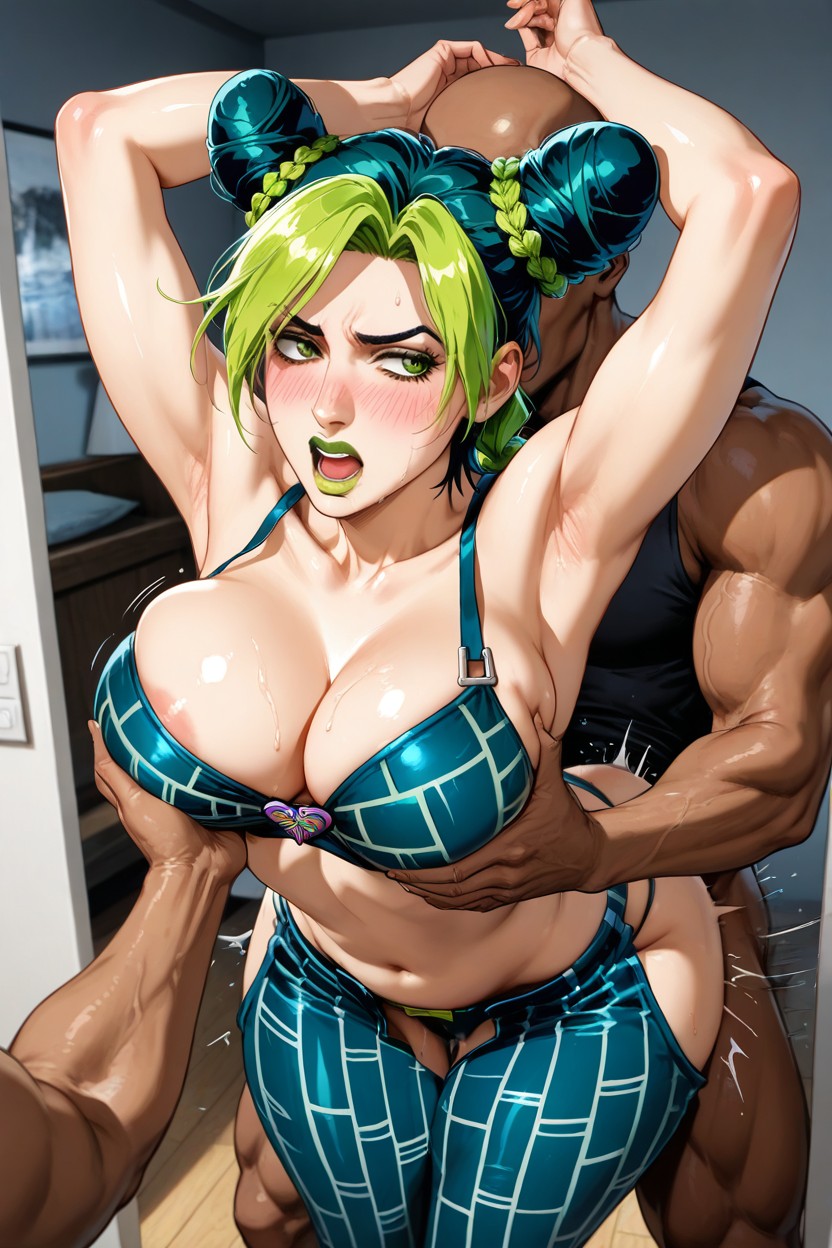 Large Ass, Thighs Exposed, Jolyne Arms Up Hentai AI Porn