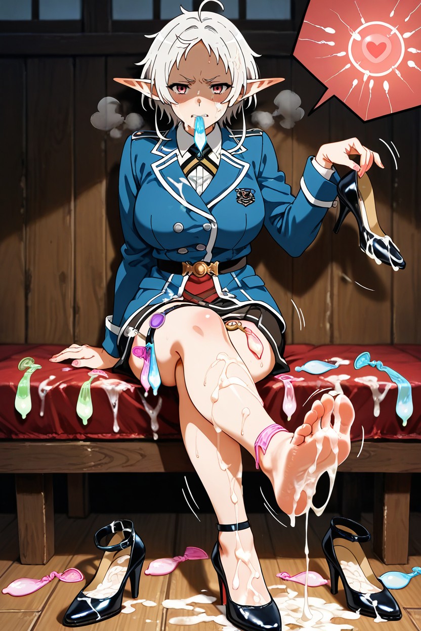 Heel Raised, Cum On Legs, Used Condom Belt Hentai AI Porn