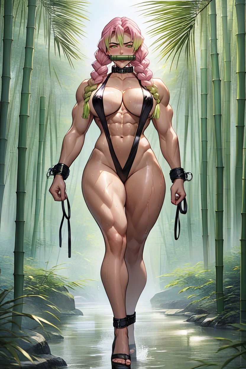 Choker, Powerful Shredded Muscles, Bamboo Gag Hentai AI Porn