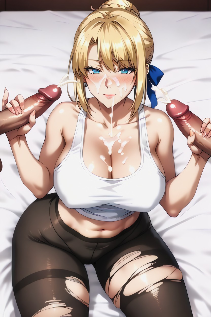 Bed, Saber From Fate, Red Cheeks Hentai AI Porn