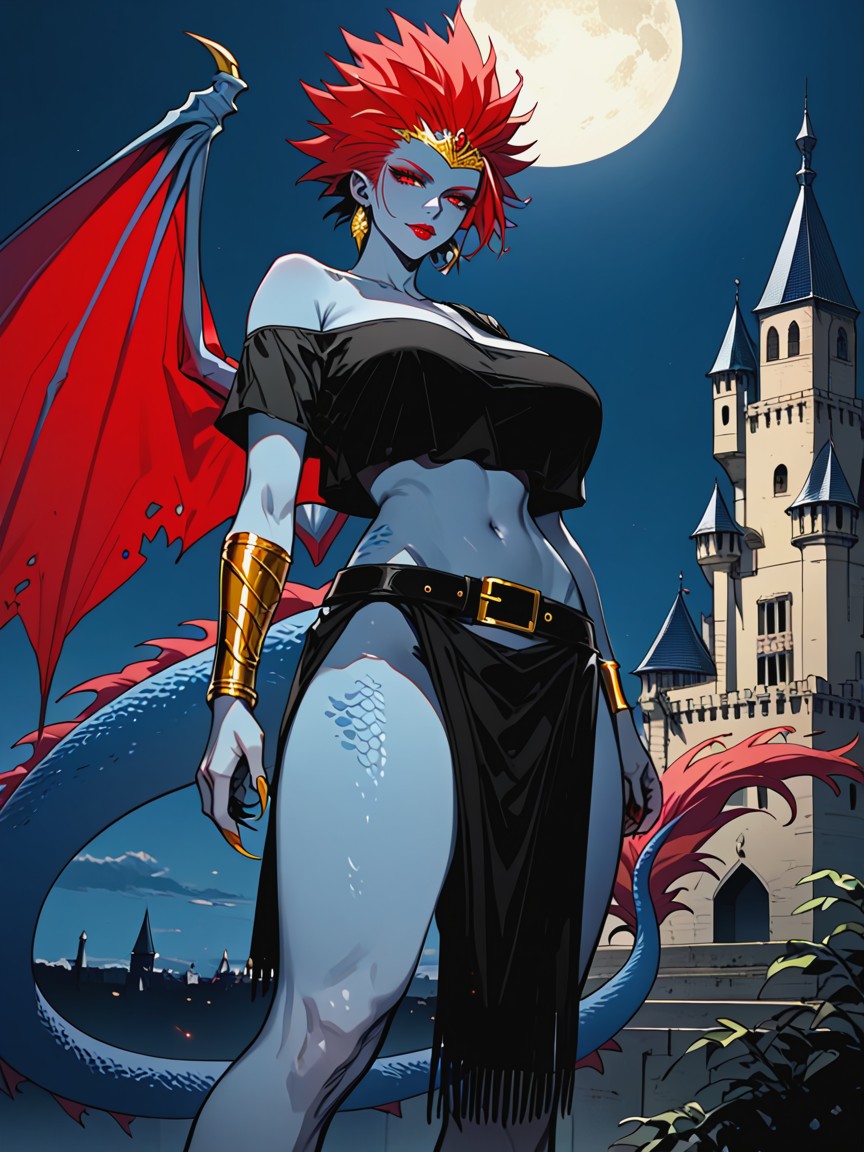 Off Shoulder Loin Cloth Crop Top, Night, Thick Hentai AI Porn