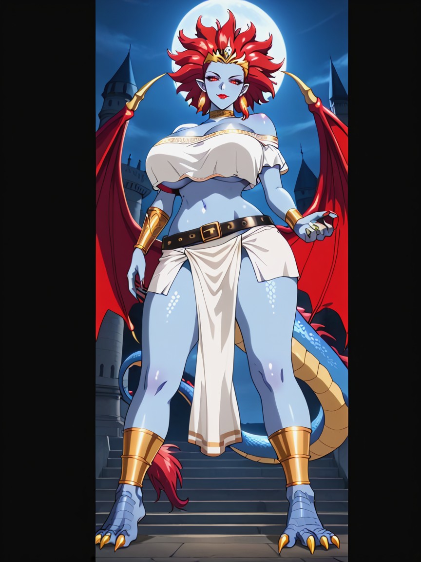 Very Wide Hips, Gold Arm Band, Standing On Top Of A Medieval Castle Hentai AI Porn