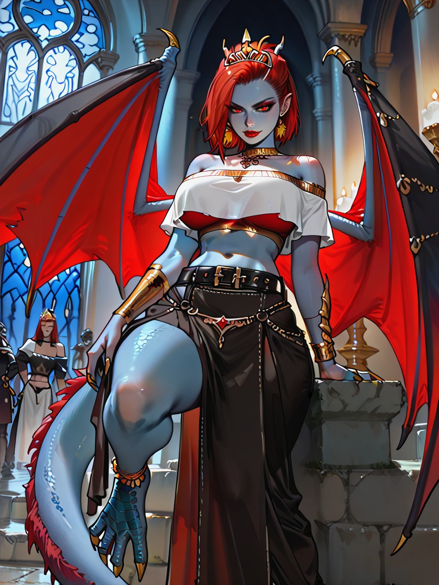 Eyeliner, Female Dragon, Black Belt With Gold Buckle Hentai AI Porn
