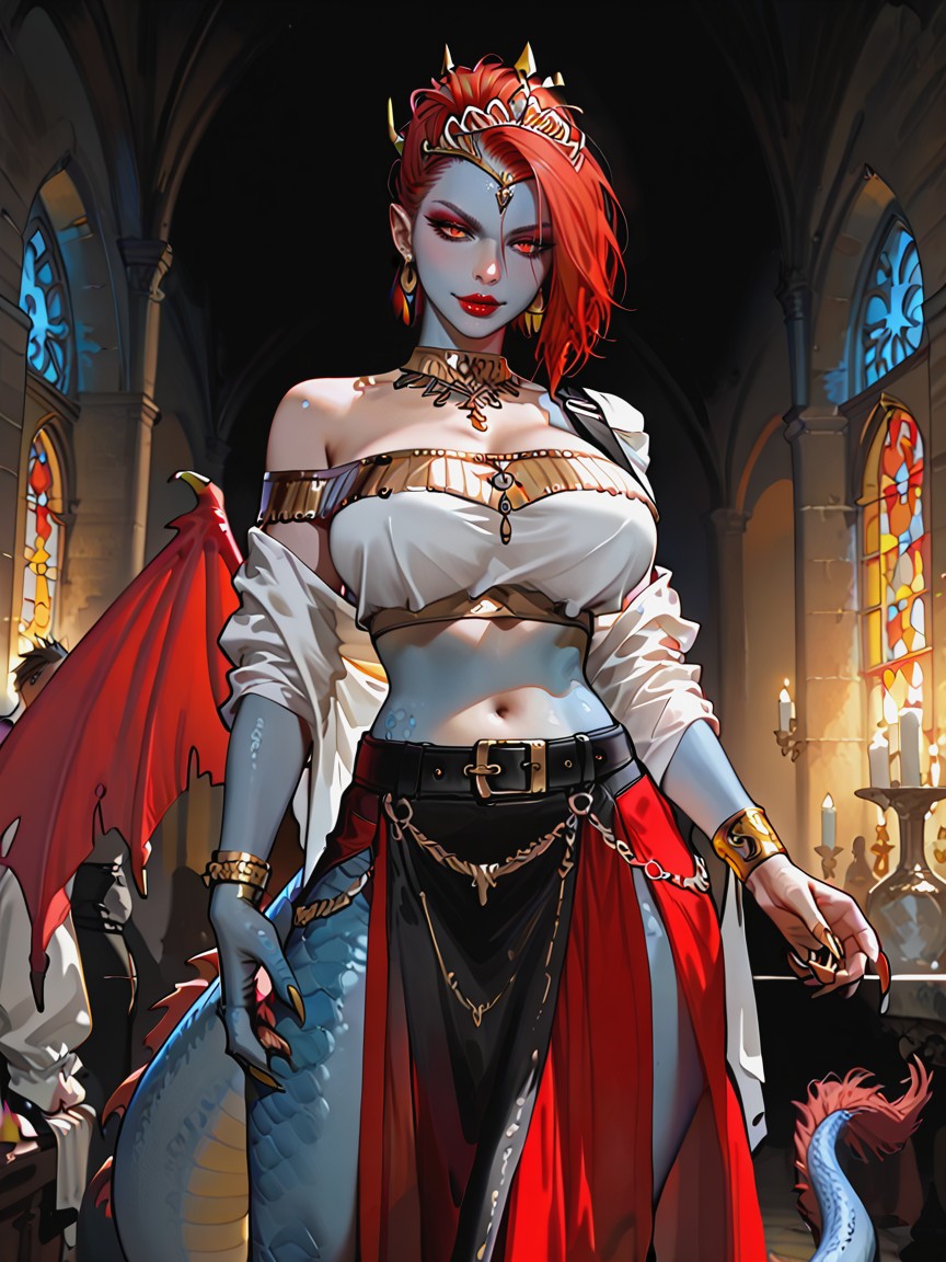 Black Belt With Gold Buckle, Red Eyes, Seductive Face Hentai AI Porn