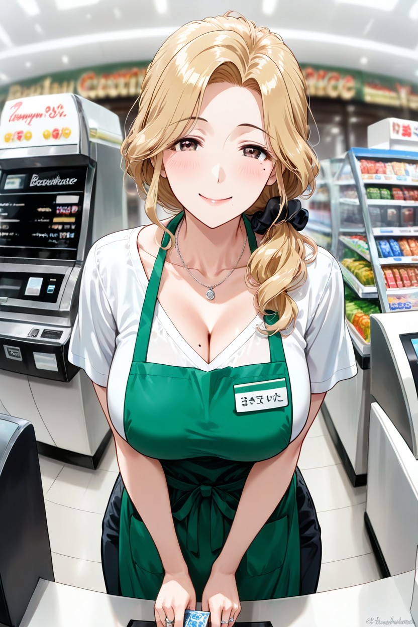 Messy Hair, Medium Breast, Detailed Cash Register Machine Hentai AI Porn