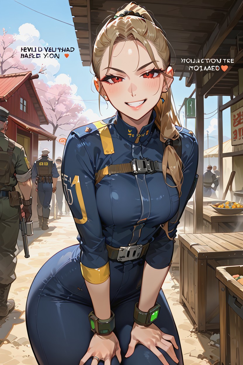 Bending Over, Many People Around, Smug Expression Hentai AI Porn