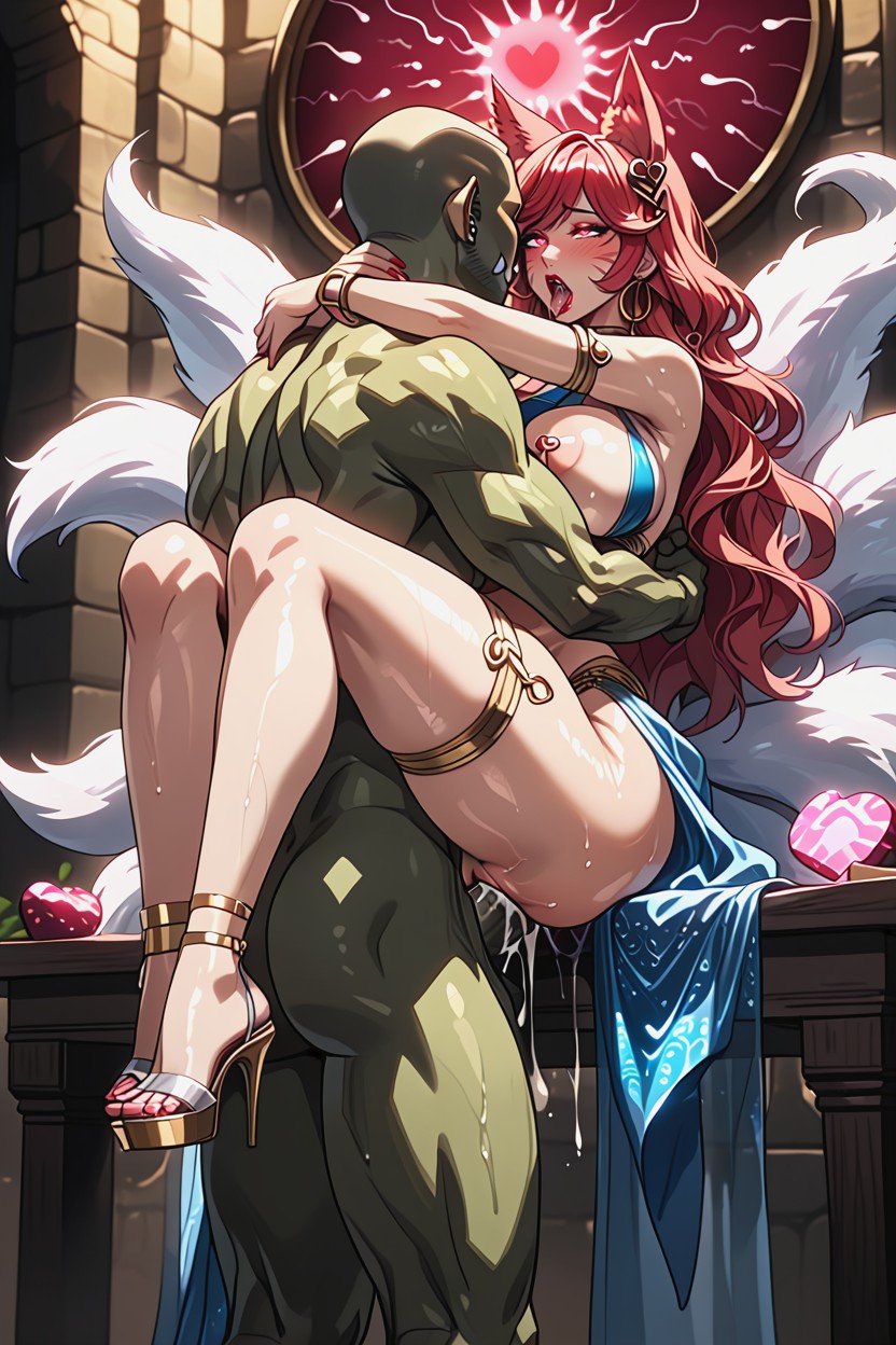 Dripping Saliva, Double Penetration, Thick Thighs Hentai AI Porn