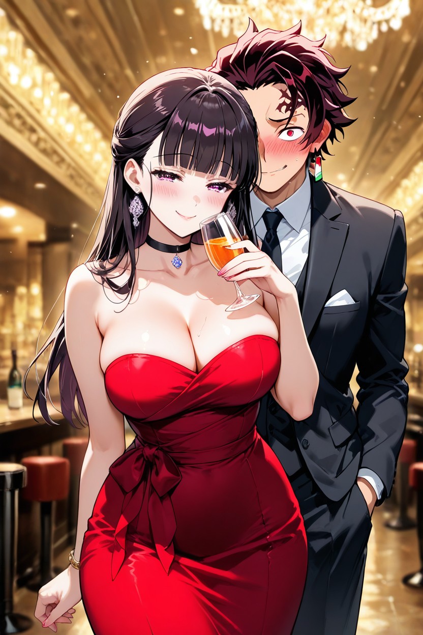 Blush, Purple_eyes, Dress Hentai AI Porn